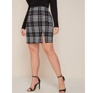 Shein split hem plaid pencil skirt